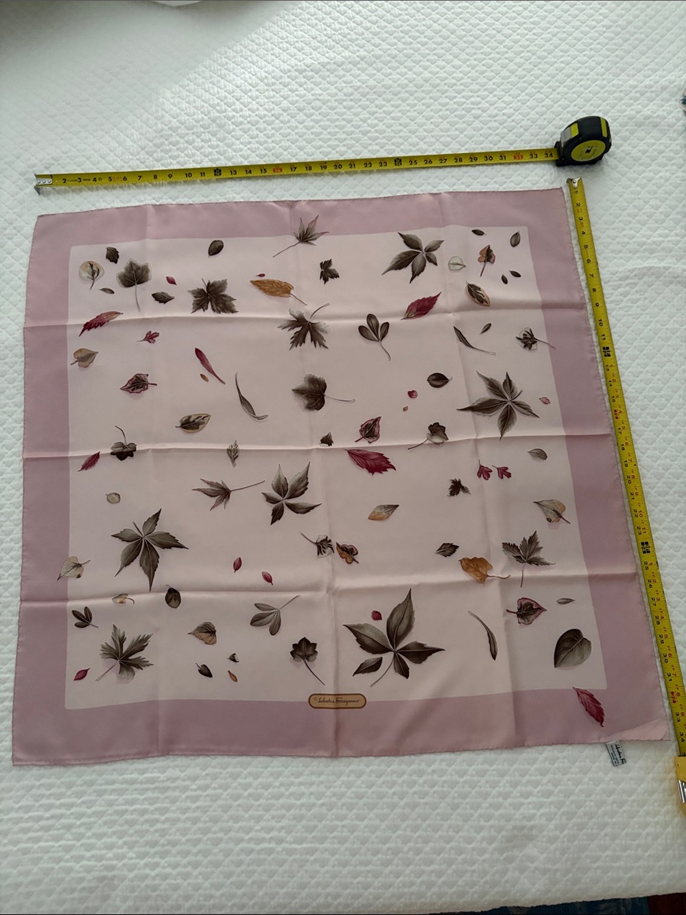Salvatore Ferragamo Pink Silk Scarf with Leaf Motif